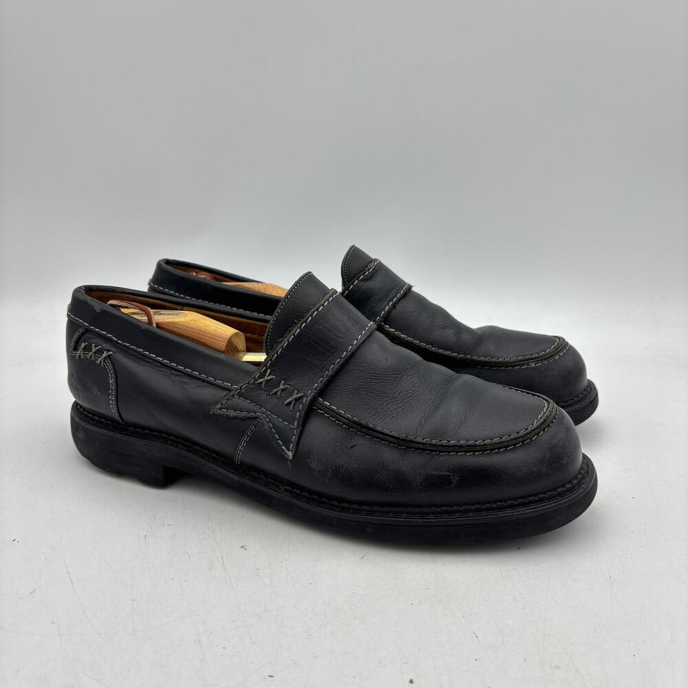 John Fluevog Seventh Heaven Black Leather Penny Loafers Men's 12